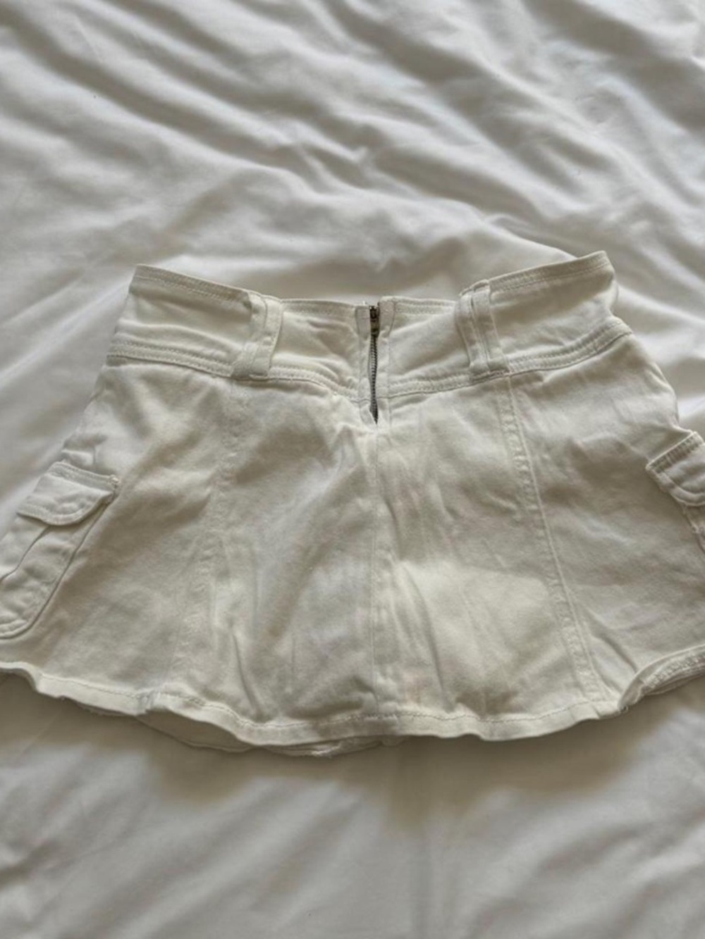 White Y2K Cargo Micro Mini Skort with Side Pockets
